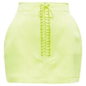 Alex Perry Spence Satin Lace Up Mini Skirt Neon Yellow 8 UK 4 US